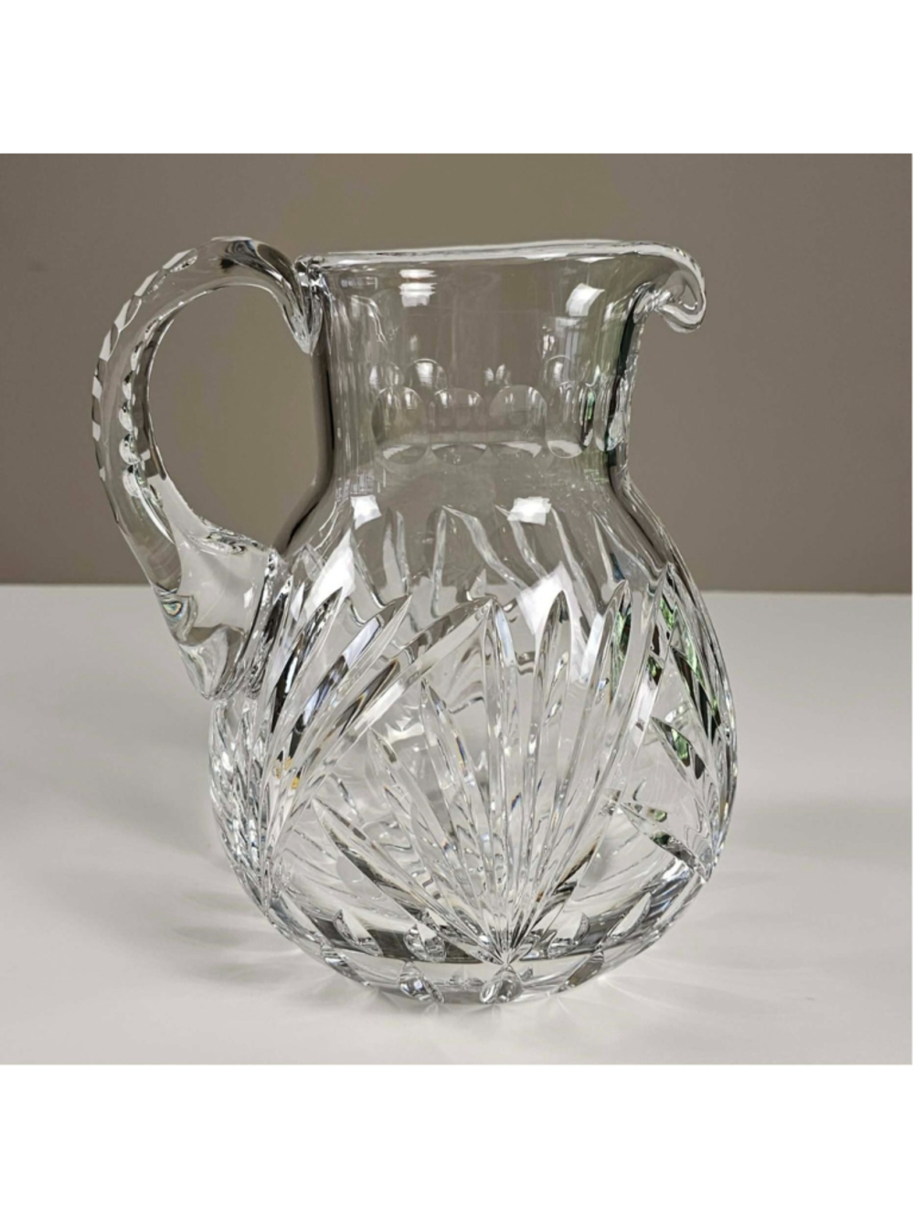 Vintage Heavy 24% Lead Crystal Water Pitcher Jug 4.7 lbs Fan Cut Rare Find